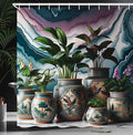 Ambesonne Botanical Shower Curtain, Oriental Detailed Illustration with Jungle Leaves on Marble Print Back, Cloth Fabric Bathroom Decor Set with Hooks, 69" W x 75" L, Sea Blue Fern Green