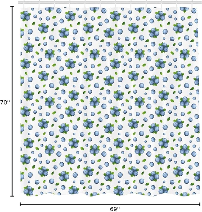 Ambesonne Fruit Shower Curtain, Fresh Blueberries Ripe Juicy Fruits Summer Organics Food Painting Art Style, Cloth Fabric Bathroom Decor Set with Hooks, 69" W x 70" L, Green White