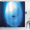 Ambesonne Summer Shower Curtain, Woman Swimminglone in The Seinside View Diving Ocean Exotic Peaceful Scenery, Cloth Fabric Bathroom Decor Set with Hooks, 69" W x 70" L, Blue Navy
