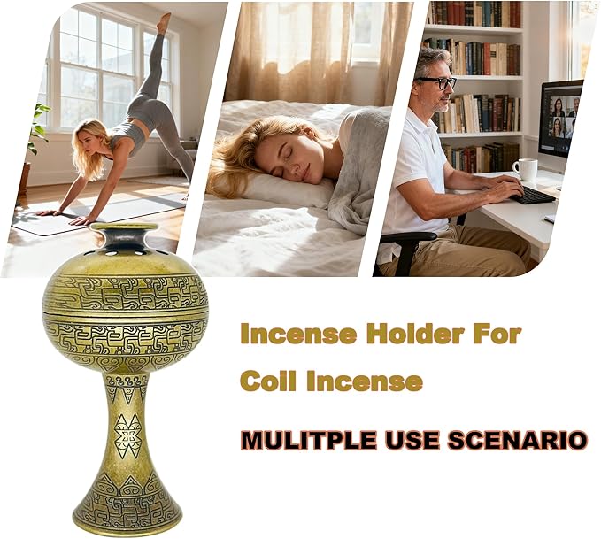 Chinese Incense Burner-Han Pantterned Plum Design, Antique Bronze Alloy Coil Holder for Yoga, Meditation, Home Office Desk Decor, Artistic Ornament with Incense Coils (Bronze)