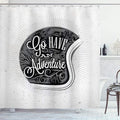 Ambesonne Vintage Shower Curtain, Motorcycle Adventure Words and Ornate Lines Contemporary New Graphic Design, Cloth Fabric Bathroom Decor Set with Hooks, 69" W x 75" L, Grey