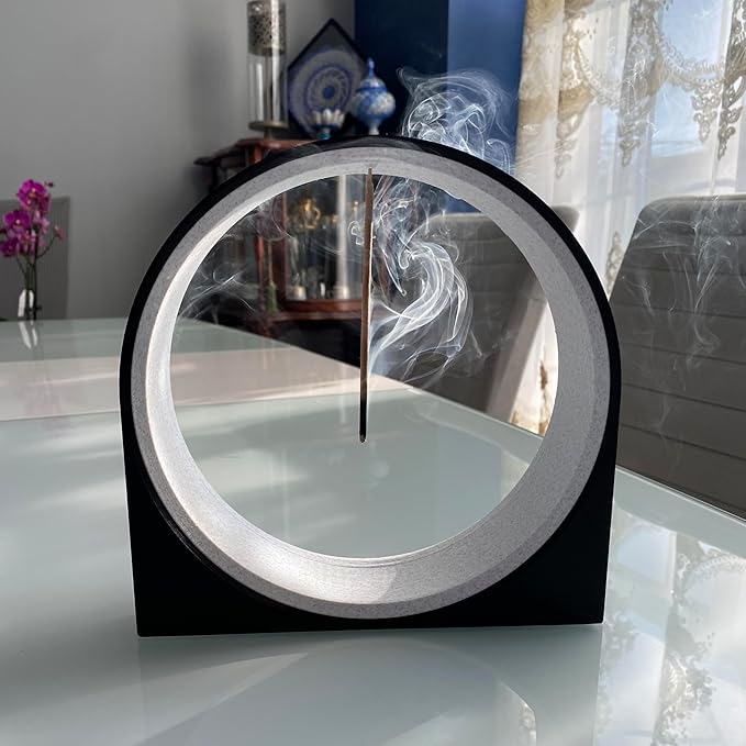 Incense Holder for Sticks with Wooden Ash Catcher, 3D Printed Marble Texture Incense Burner, Relaxation Meditation Yoga Spa Room Bathroom Decor, Lightweight
