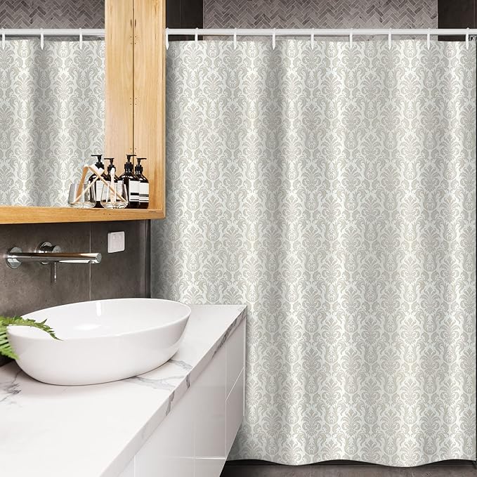 Ambesonne Damask Stall Shower Curtain, Abstract Floral Pattern Wedding Inspired Soft Colored Design Complex Motifs, Fabric Bathroom Decor Set with Hooks, 54" W x 78" L, Cream Beige