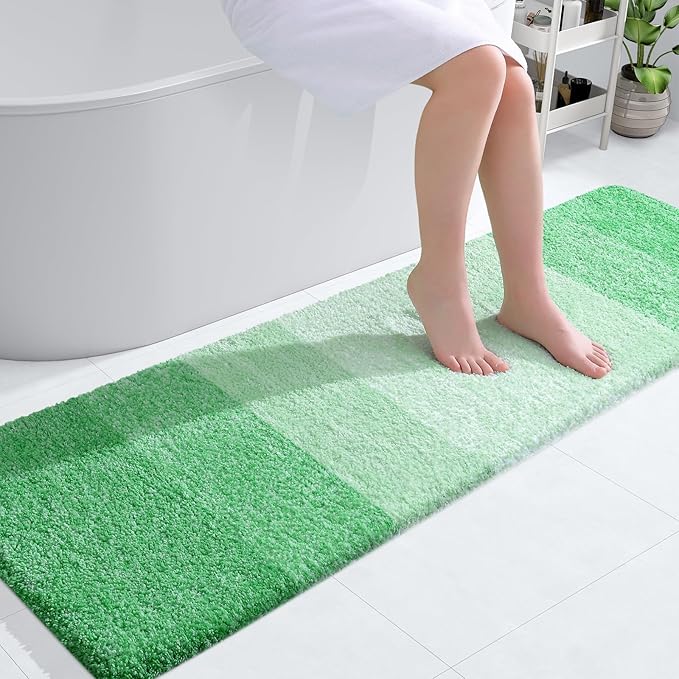 OLANLY Bathroom Runner Rugs Mat 59x17, Extra Soft Absorbent Microfiber Bath Rugs, Rubber Backing, Quick Dry, Washable Long Bath Mats for Bathroom Floor, Tub and Shower, Home Decor Accessories, Green