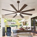 Large Ceiling Fans with Lights: Modern 66 Inch 8 Blade Outdoor Ceiling Fan with Remote APP Control - Dimmable Brown Big Fan light Indoor Reversible 6 Speed Quiet DC Motor