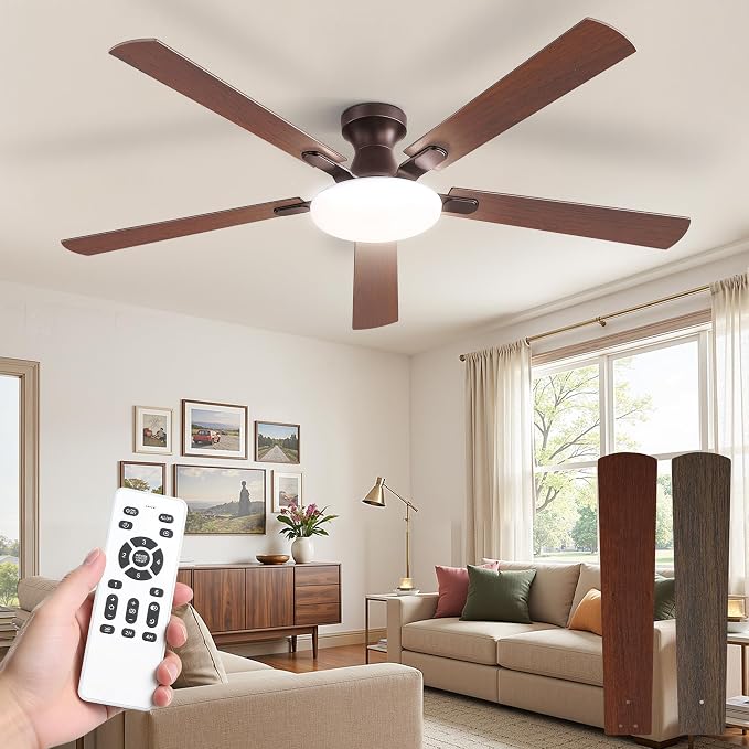 60 Inch Ceiling Fan with Lights and Remote, 30W 12" LED Panel Flush Mount Ceiling Fan, 6-Speed Quiet DC Motor Modern Low Profile Ceiling Fan with Reversible Blades for Bedroom, Living Room, Patio
