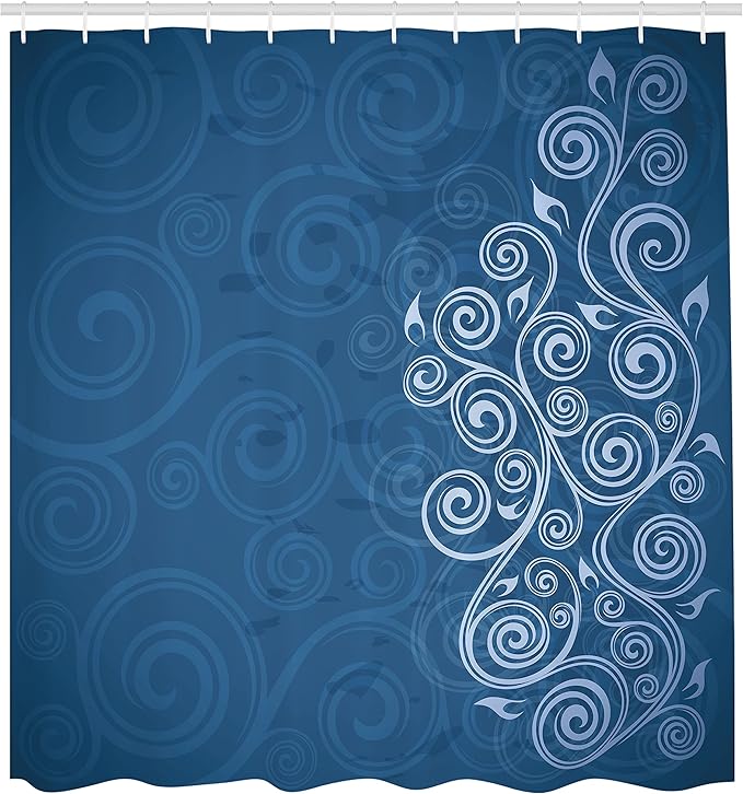 Ambesonne Ornamental Shower Curtain, Floral Swirls Ivy Image Ombre Details Grunge Backdrop Flower Illustration, Cloth Fabric Bathroom Decor Set with Hooks, 69" W x 70" L, Dark Sky