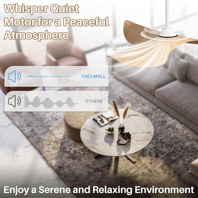 CACI Mall 52 Inch Ceiling Fans No Light, 3 blade ceiling fan without light, Modern, Remote Control, 6 Speeds, Timer, Quiet Reversible DC Motor for Indoor, Living room, Bedroom