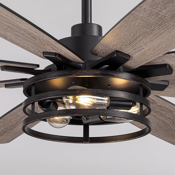 LuminFan 72 inch Large Ceiling Fans with Lights and Remote, Black Modern Ceiling Fan for Living Room, Patios, 6 Speed Reversible Quiet DC Motor, 8 Blades, Easy to Install