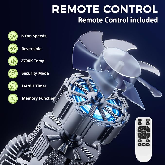 52 inch Outdoor Ceiling fan with Light and Remote Control, IP65 Waterproof 2700K Color light Ceiling fan, Reversible Quiet DC Motor, 5 Blades Black Ceiling Fan for Patios Gazebos Pergolas