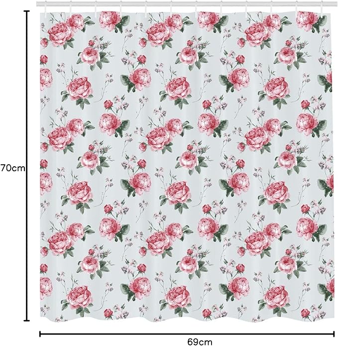 Ambesonne Shabby Flora Shower Curtain, Romantic Spring Summer Flowers Garden Roses with Leaves Art, Cloth Fabric Bathroom Decor Set with Hooks, 69" W x 70" L, Almond Green Pale Pink