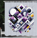 Ambesonne Geometric Shower Curtain, Abstract and Contemporary Style Shapes Circles Squares Stripes Illustration, Cloth Fabric Bathroom Decor Set with Hooks, 69" W x 75" L, Purple Orange
