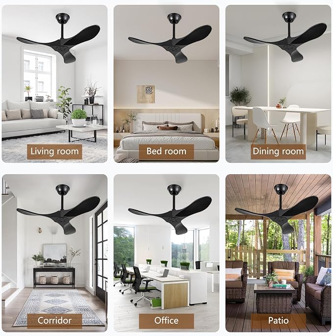 36 Inch Black Ceiling Fan No Light,Small Ceiling Fans Without Lights, Small Modern 3 Blade Quiet Dc Ceiling Fan For Slanted Ceilings, Rustic Wood Ceiling Fans For Gazebo With Remote