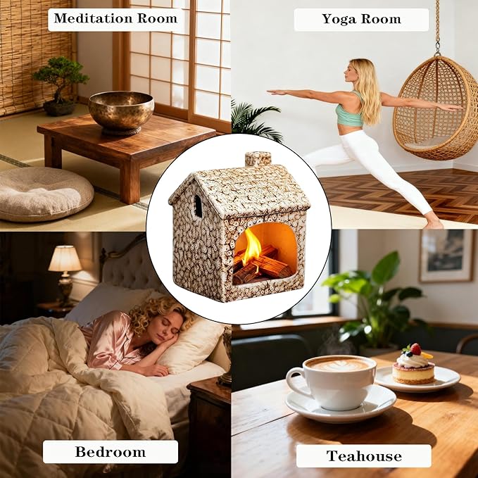 Ceramic Mini Chiminea Palo Santo Burner | Sage & Incense Cone Holder | Stable Smudge Bowl for Zen Altar, Meditation, Yoga | Home Decor & Gift (Brown)
