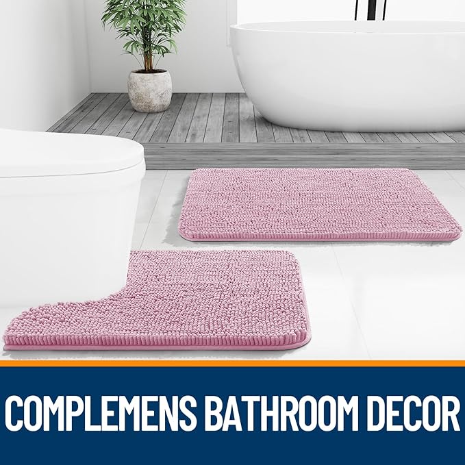 OLANLY Large Bathroom Rugs 40x24, Extra Soft Absorbent Chenille Bath Rugs, Rubber Backing Quick Dry, Machine Washable Bath Mats for Bathroom Floor, Tub and Shower, Home Decor Accessories, Dusty Rose