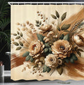 Ambesonne Tan Shower Curtain, Modern Farmhouse Feel Blooming Peony Flowery with Leaves Nostalgia Tones, Cloth Fabric Bathroom Decor Set with Hooks, 69" W x 75" L, Reseda Green Pale Caramel