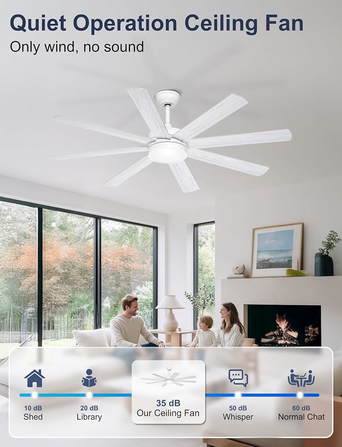 60'' White Ceiling Fan with Lights for Indoor/Covered Outdoor | Remote/APP Control, 3CCT Dimmable, Quiet DC Motor, Reversible Airflow, 8 Blades Modern Overhead Fan for Master Bedroom