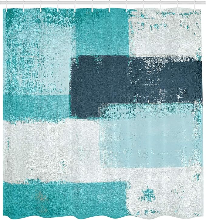 Ambesonne Abstract Shower Curtain, Abstract Grunge Style Brushstrokes Painting Contemporary Illustration, Cloth Fabric Bathroom Decor Set with Hooks, 69" W x 84" L, Turquoise Aqua