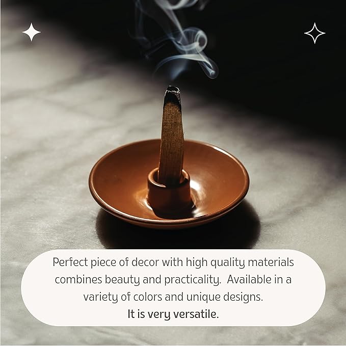 Palo Santo Holder with 5 Sticks - Luna Sundara Handmade Ceramic Incense Burner - Brown Chulucanas Pottery from Peru - Smudge Bowl for Sage - Aromatherapy Gift Set