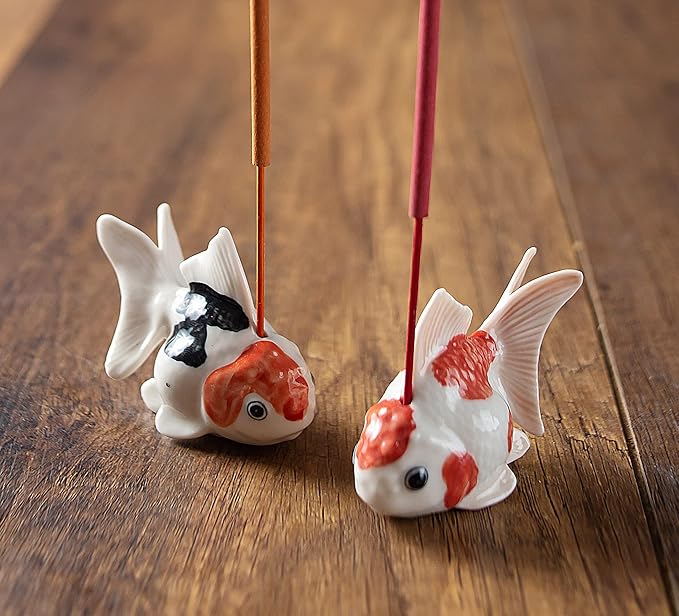 2½" White Red Orange Goldfish Fish Elegant Ceramic Incense Stick Holder Artistic Collectible Figurine for Adult Collectors Sophisticated Accent Gift Handcrafted Porcelain Home Decor