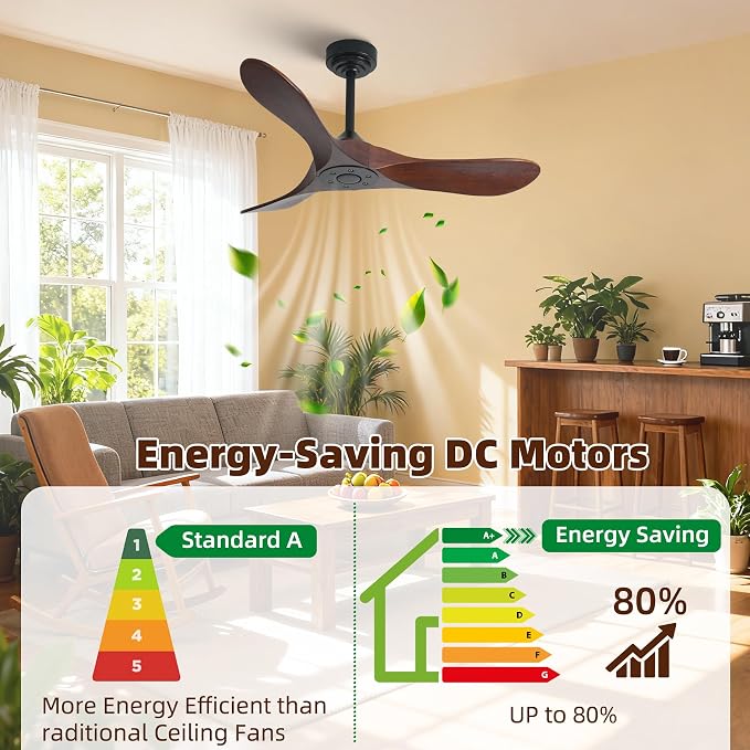 Outdoor Ceiling Fan Without Light, 42Inch Smart Ceiling Fan with Remote & Voice Control for Compatible with Alexa/Google, 3-Blade Wood Fan, Quiet DC Motor, 6 Speeds for Patio, Porch, Farmhouse