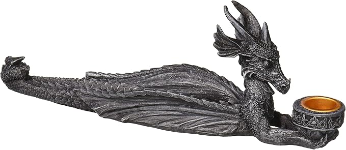Pacific Giftware PTC 10 Inch Dragon Hand Painted Resin Incense and Candle Holder, Gray, Multi Color