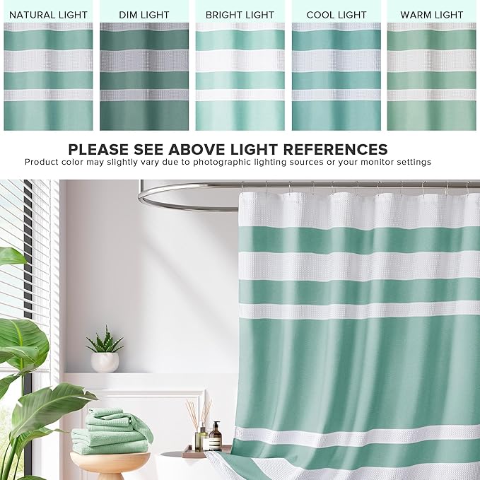 Madison Park Shower Curtain Waffle Weave Striped Pieced Design Fabric Shower Curtains for Bathroom with 3M Scotchgard Moisture Management Premium Spa Quality Modern Standard 72"x72" Aqua