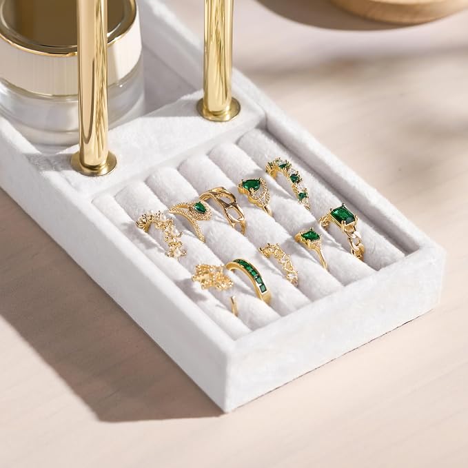 bussdis 2 Tier Bracelet Holder Display, Necklace Holder Organizer, White | Velvet Necklace Holder | Jewelry Tree | Jewelry Towers | Jewelry Stand Organizer for Necklaces, Bracelets, Earrings, Rings