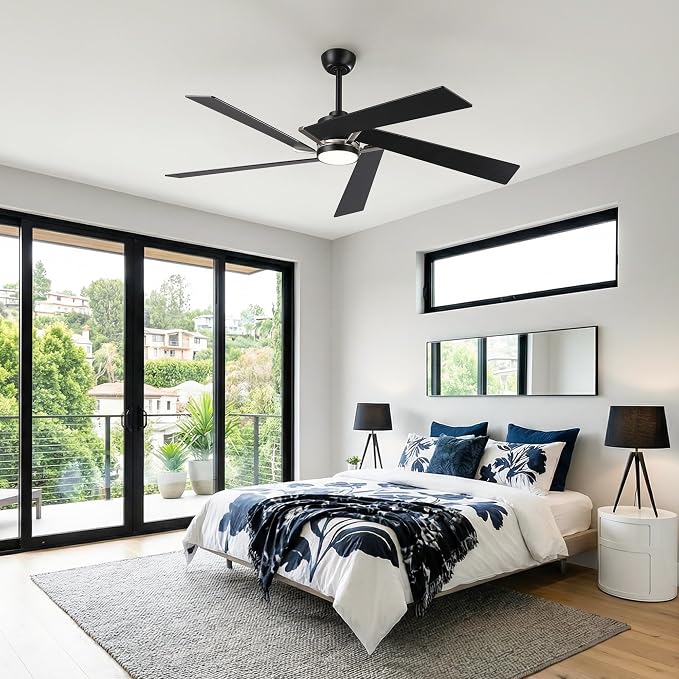 Ceiling Fans with Lights and Remote (Modern Black, 60 inch)