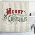Ambesonne Christmas Shower Curtain, Xmas Stars and Snowflakes Backdrop with Stylized Retro Lettering, Fabric Bathroom Decor Set with Hooks, 69" W x 70" L, Eggshell Sea Green Ruby