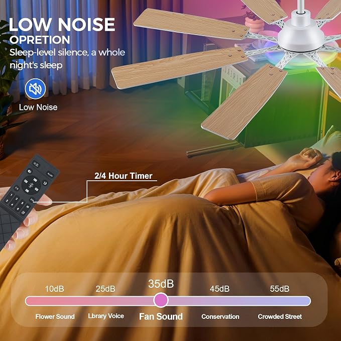 Ceiling Fan With Light & Remote Indoor/Outdoor Use 60 Inch RGB White | Remote Control,RGB Dimmable,Reversible DC Motor,3CCT,Timer,Noiseless,Ceiling Fan for Bedroom Living Room