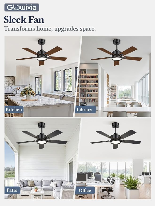 42 Inch Ceiling Fan with Lights and Remote,Smart APP Control | Dimmable LED,3CCT,Smart Memory Function,Quiet DC Motor,Dual-Finish Reversible Blades,Damp Rated,6 Adjustable Speeds,Timer