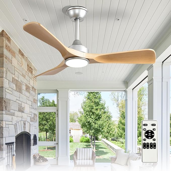 Depuley 42-Inch Ceiling Fan with Light: Wood 3 Blade Outdoor Fans for Patios - Dimmable Indoor Ceiling Fan with Remote Control Fandelier Ultra Quiet DC Motor Reversible 6 Speed Timer