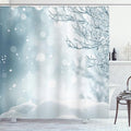 Ambesonne Winter Shower Curtain, Christmas Image Snow and Frosted Tree Snowflakes Winter Season Illustration, Cloth Fabric Bathroom Decor Set with Hooks, 69" W x 75" L, Slate Blue White
