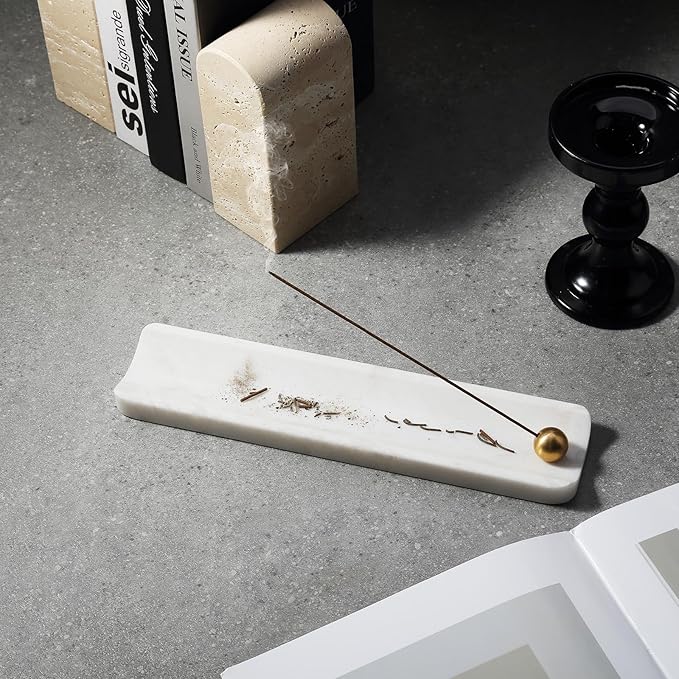 Koville Marble Incense Holder, Incense Holder for Sticks, Incense Sticks Holder Ash Catcher for Meditation Yoga SPA, Natural Stone Incense Burner, Home Table Decor(White)