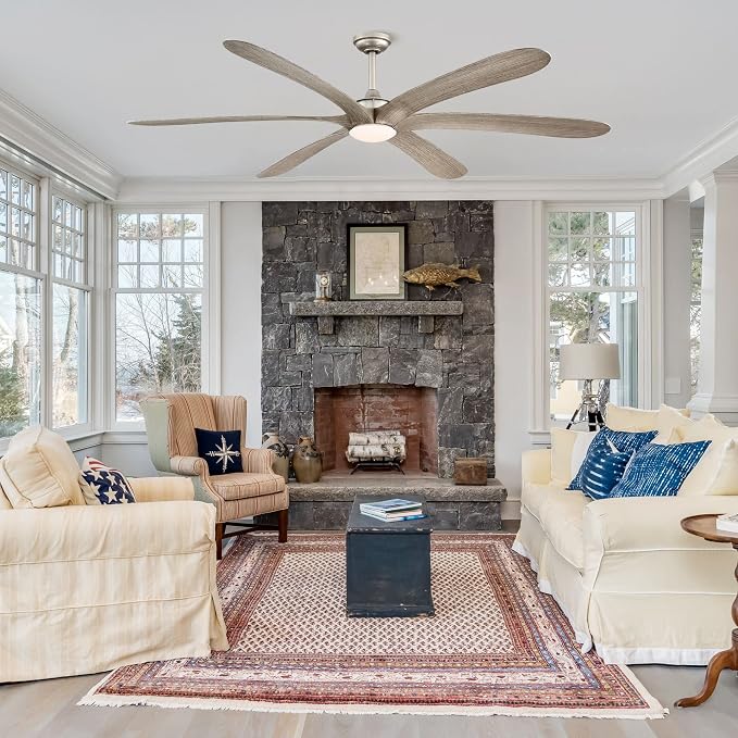 72 Inch Large Ceiling Fans with Lights and Remote - Unique Modern Nickel Outdoor Ceiling Fan with LED Light for Living Room, Bedroom, Patios Covered, Reverse, Timer, Dimmable, 6 Blades