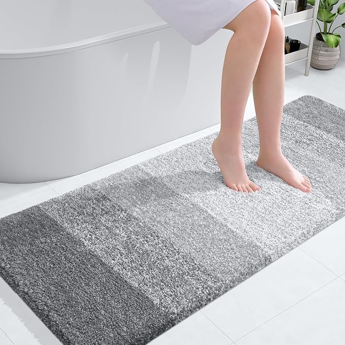 OLANLY Large Bathroom Rugs Mat 40x24, Extra Soft Absorbent Microfiber Bath Rugs, Rubber Backing, Quick Dry, Washable Bath Mats for Bathroom Floor, Tub and Shower, Home Decor Accessories, Light Grey
