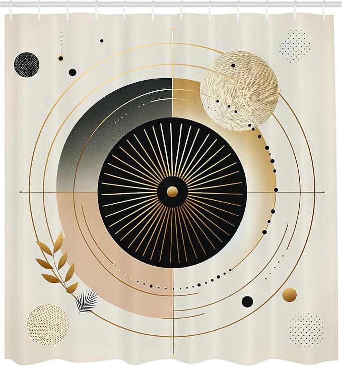 Ambesonne Modern Shower Curtain, Abstract Space Harmony Rounds and Circle Lines with Leafy Orbits Boho, Cloth Fabric Bathroom Decor Set with Hooks, 69" W x 84" L, Pale Mustard Dark Brown