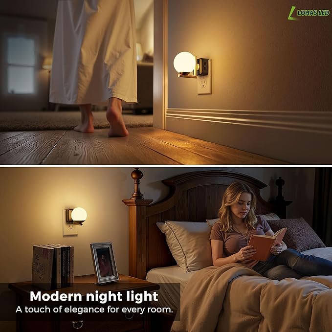 L LOHAS LED Night Lights Plug Into Wall 2 Pack, Dusk to Dawn Sensor | Soft White 3000K Nightlight, 0-100LM Adjustable Brightness, Plug in Night Light for Bathroom, Hallway, Bedroom, Stairway
