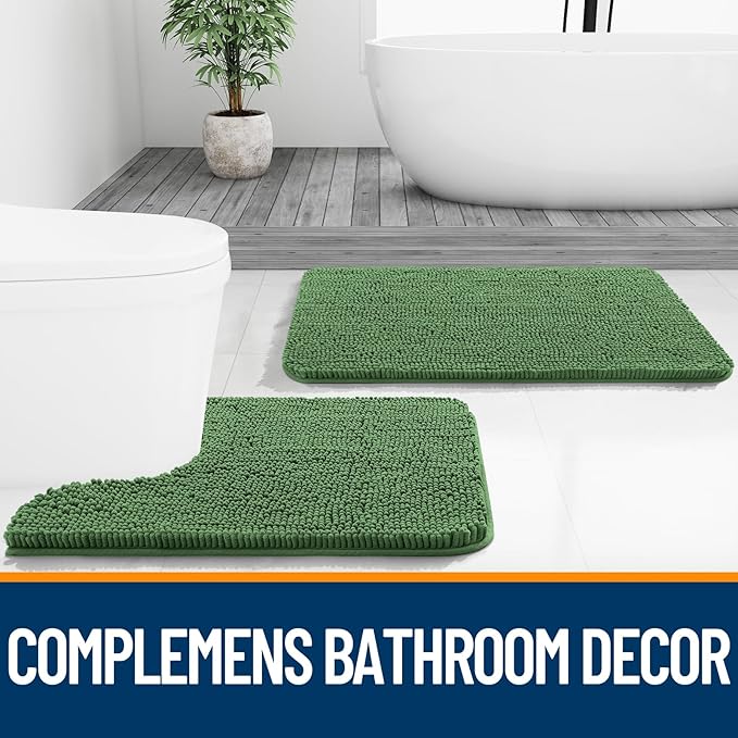 OLANLY Bathroom Runner Rugs 70x24, Soft Absorbent Chenille Bath Rugs, Rubber Backing Quick Dry, Machine Washable Long Bath Mats for Bathroom Floor, Tub and Shower, Home Decor Accessories, Olive Green
