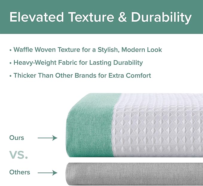 Madison Park Shower Curtain Waffle Weave Striped Pieced Design Fabric Shower Curtains for Bathroom with 3M Scotchgard Moisture Management Premium Spa Quality Modern Standard 72"x72" Aqua