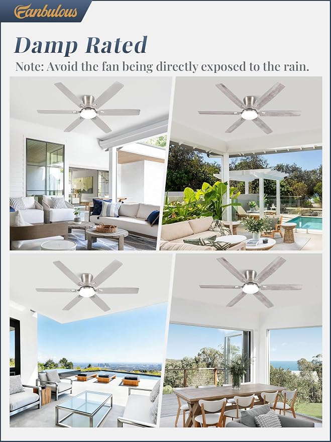 Fanbulous Ceiling Fans with Lights, 60 Inch 6-Blade, Smart APP & Remote Control, Dimmable 5CCT LED with Smart Memory, DC Motor Quiet for Bedroom Living Room, Damp Rated for Outdoor Covered Patio
