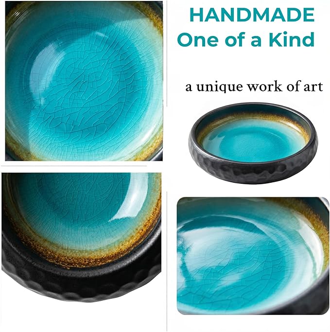 Incense Holder for Sticks,6 Inch Crack Blue Handmade Incense Stick Burner Bowl Ceramic,Cone Incense Holder,Ash Catcher for Meditation,Yoga,Home Décor