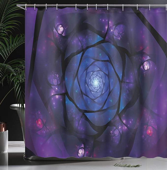Ambesonne Mandala Shower Curtain, Psychedelic Universe Flower in Space Motif Art Print, Cloth Fabric Bathroom Decor Set with Hooks, 69" W x 70" L, Purple Blue