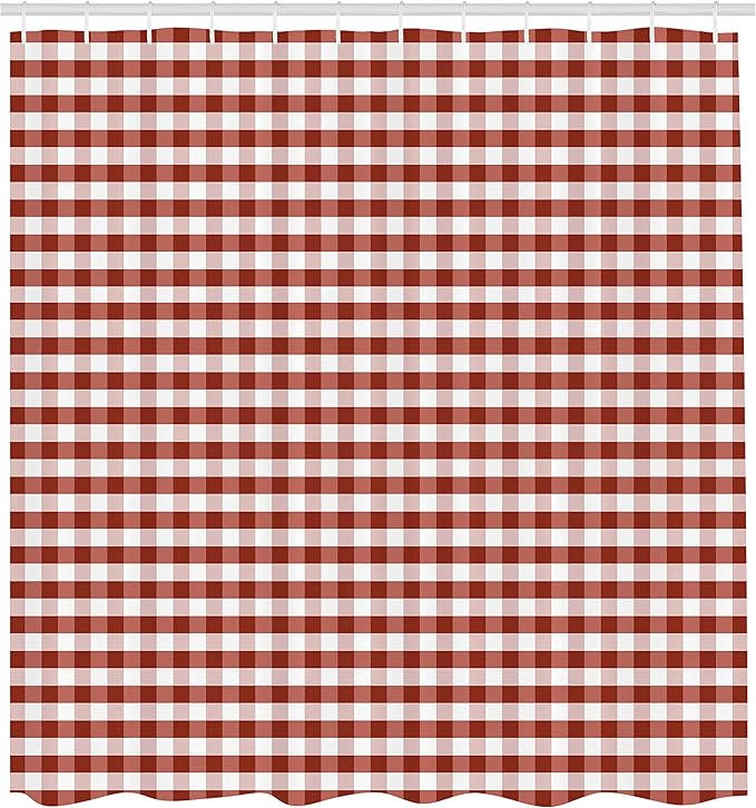 Ambesonne Checkered Shower Curtain, Monochrome Gingham Checks Classical Country Culture Old Fashioned Grid Design, Cloth Fabric Bathroom Decor Set with Hooks, 69" W x 84" L, Ruby Salmon
