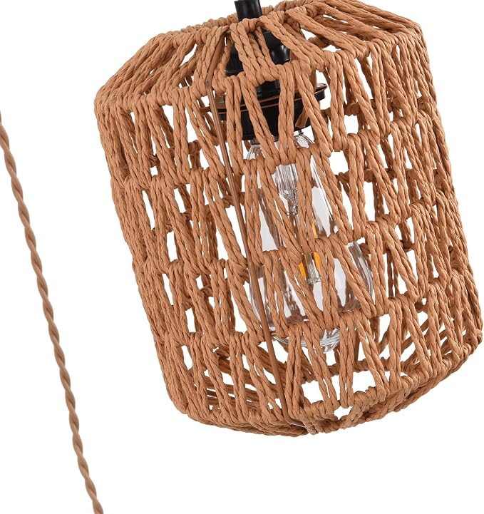 Plug in Wall Sconce,Farmhouse Wicker Wall Lamp Plug in,Hand Woven Rattan Wall Light Farmhouse Rustic Boho Sconces Wall Lighting for Living Room Bedroom