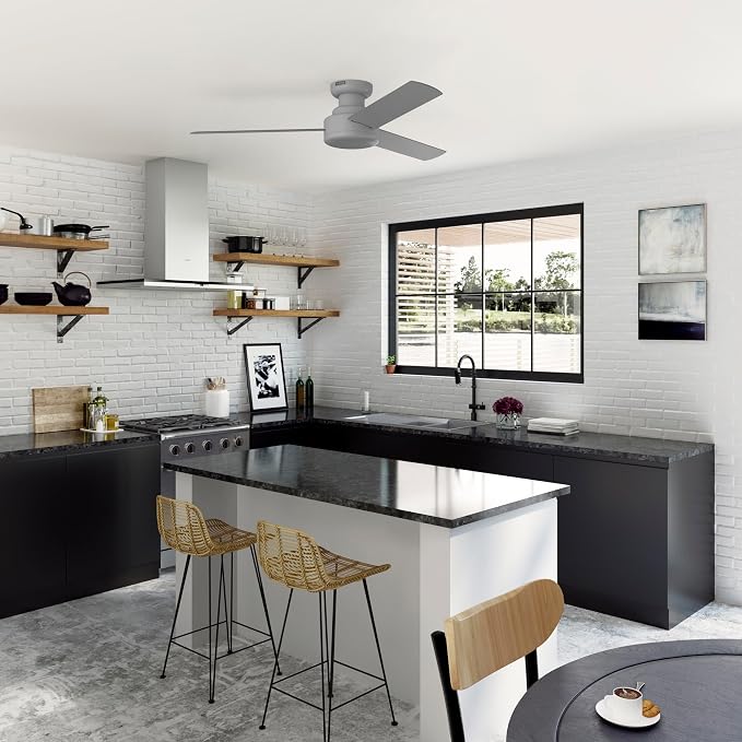 Hunter - Presto Indoor Low Profile Ceiling Fan, Wall Control, 52-inch, Dove Grey, Casual-style, Bedroom Ceiling Fans, 52406, for living rooms, home offices, kitchens | For Bedroom, Living Room, Kitchen, Home Office, 52406