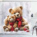 Ambesonne Christmas Shower Curtain, Classic Oil Paint Look Bear Family in Snowy Atmosphere of Xmas Joy, Cloth Fabric Bathroom Decor Set with Hooks, 69" W x 70" L, Off White Tan Dark Pink