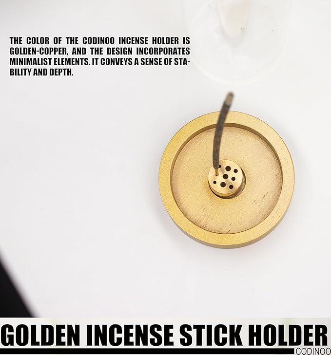 Glass Incense Holder for Sticks,Modern Incense Stick Holder with Ash Catcher[Anti ash Flying], Wooden Incense Burner Holder,Zen Glass Incense Holder,for Spa Home Decor Yoga Meditation[Golden]