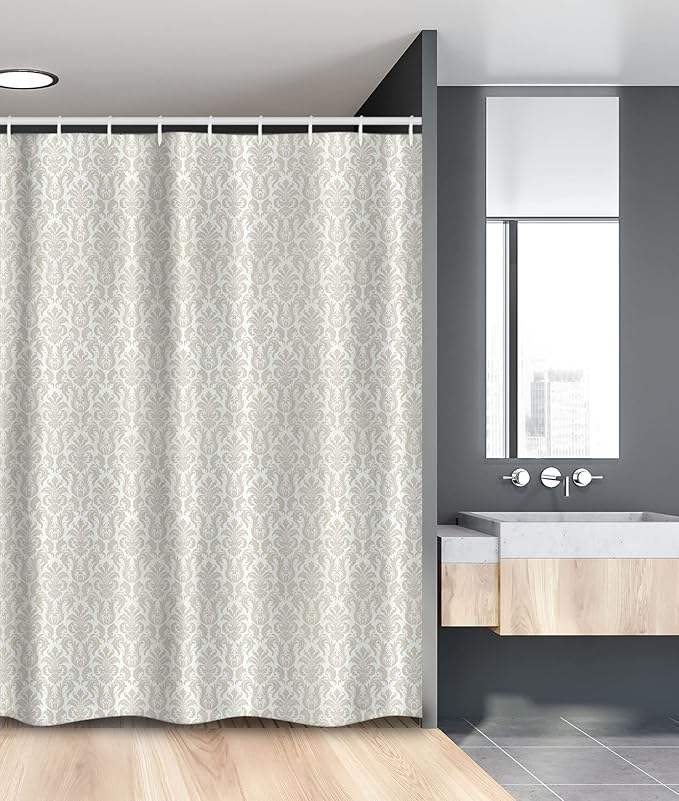Ambesonne Damask Stall Shower Curtain, Abstract Floral Pattern Wedding Inspired Soft Colored Design Complex Motifs, Fabric Bathroom Decor Set with Hooks, 54" W x 78" L, Cream Beige